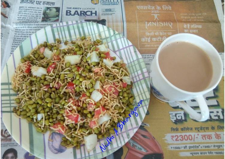 Moong chaat with a cup of tea