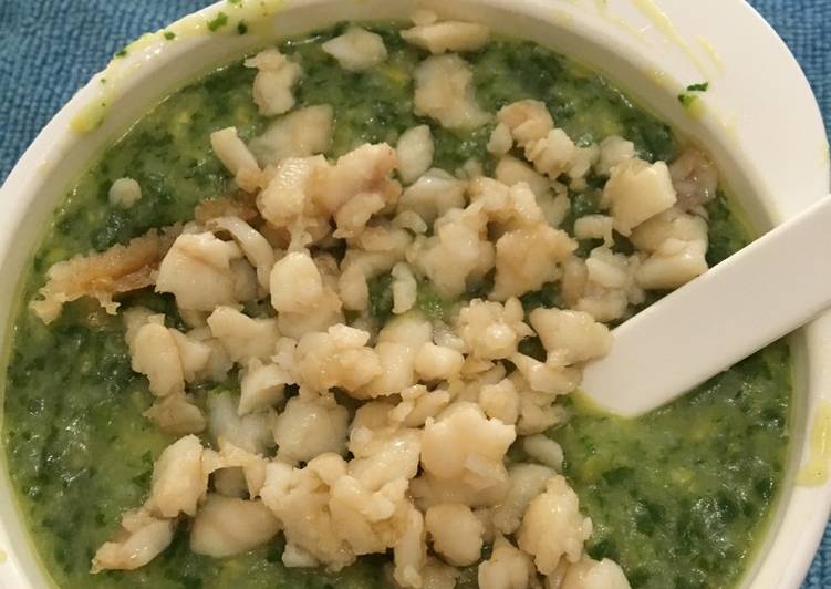 Mpasi 8bulan bubur kabocha jagung bayam dgn toping gurame tumis