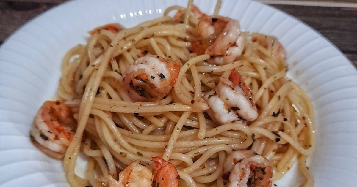 440 resep  spaghetti  aglio  olio  udang enak dan sederhana 