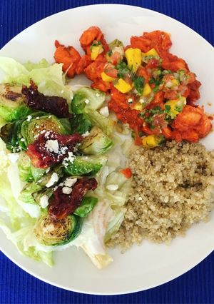 A picture of Al Pastor-Style Salmon with Mango Pico de Gallo.