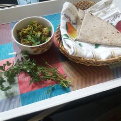 A picture of Potato, peas and Moongray (Raddish pods seeds) ki sabzi.