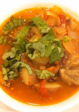 A picture of Pork rib Chili Soup 猪排番茄北白豆汤#whole food##meal soup#.