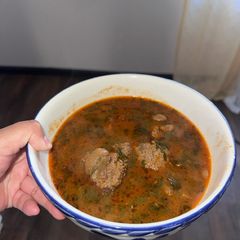A picture of Meatball Wedding Soup in Guajillo Chipotle Stew.