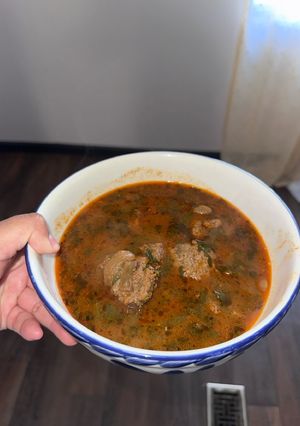 A picture of Meatball Wedding Soup in Guajillo Chipotle Stew.