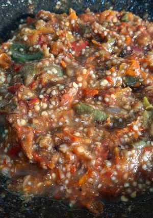 Foto resep Sambal teri terong hijau bulat