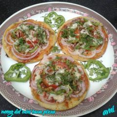 Moong dal mini tawa pizza A picture of Moong dal mini tawa pizza.