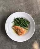 Fried Salmon with Butter Sauce and String Bean Sautee