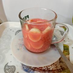 Sagodana with Rose syrup and banana 🍌 🍌 🍝 A picture of Sagodana with Rose syrup and banana 🍌 🍌 🍝.