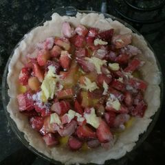 A picture of Rhubarb strawberry custard pie.