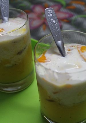 A picture of Mango Milk Shake With Vanilla Ice Cream.