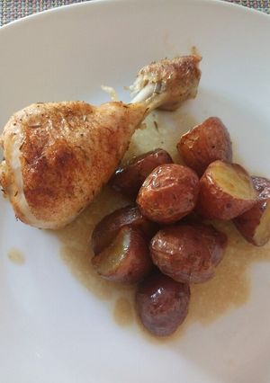 A picture of Orange, thyme, paprika chicken and potato bake.