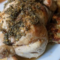 A picture of Honey lemon thyme roast chicken.