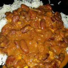 A picture of Rajma Masala and Jeera Rice.