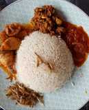 Nasi Lemak (coconut milk rice, chicken gravy and fried chicken)