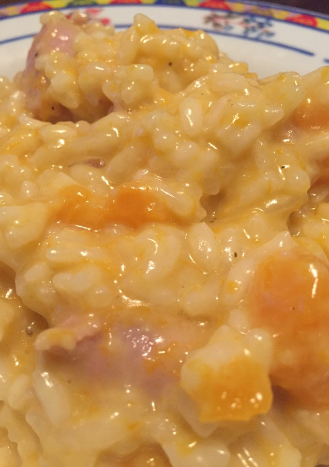 Una foto de Risotto con calabaza y salchicha