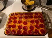 A picture of beef and pepperoni spaghetti
