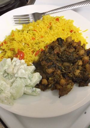 A picture of Chickpea with Eggplant in a Tomato Sauce.