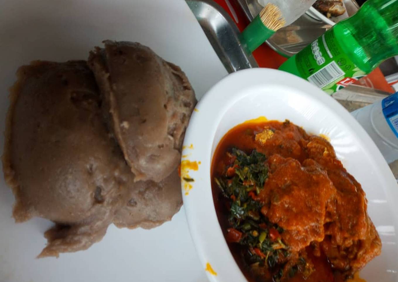 Amala and fresh fish vegetable stew