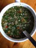 Potage aux perles du Japon herbes et poivron rouge