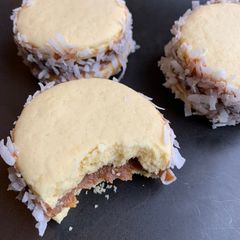 A picture of Alfajores with Dulce de Leche (Caramel Filled Cornstarch Cookies).