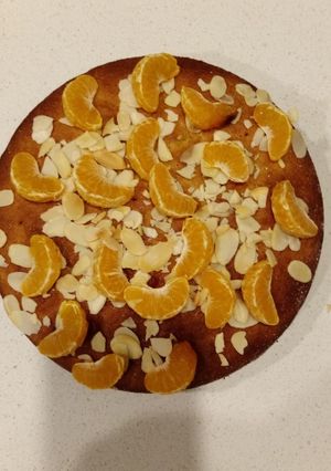 A picture of Brown sugar almond cake with a bit almond liqueur.