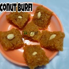 A picture of Coconut burfi with jaggery.