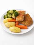 Pollo empanado con verduras