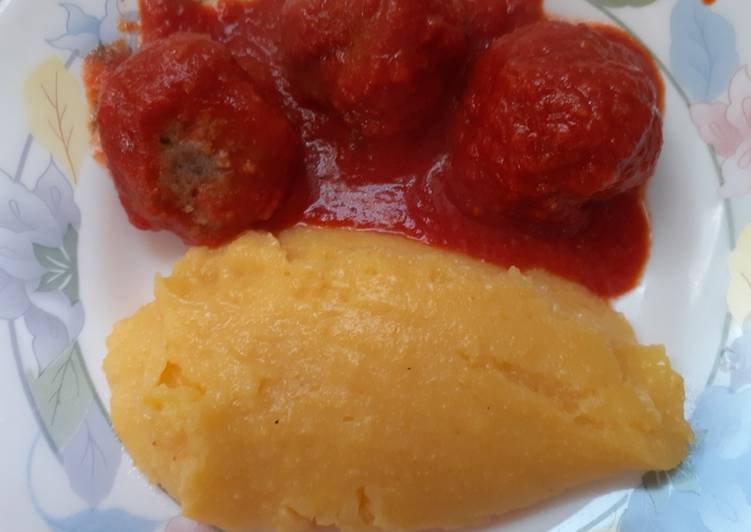 Polenta & polpette di carne. 😘😘😘🤩🤩😋😋