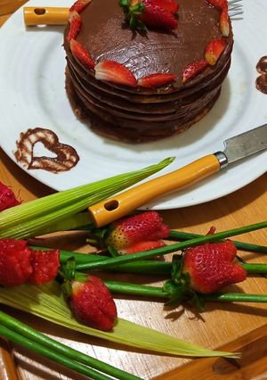 A picture of Chocolate Pancake with Strawberry🍓🍓🥞🥞.