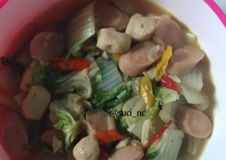 Cara Membuat Tumis sawi putih sosis bakso Ekonomis Untuk Jualan