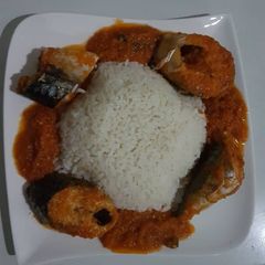 Titus fish stew and rice A picture of Titus fish stew and rice.