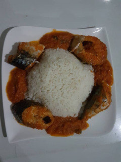A picture of Titus fish stew and rice.