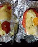 Morrones con queso y huevo al horno