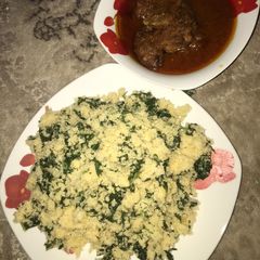 A picture of Couscous with spinach.