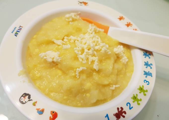 Rice+cauliflower+sweet corn+egg yolk+cheese baby porridge