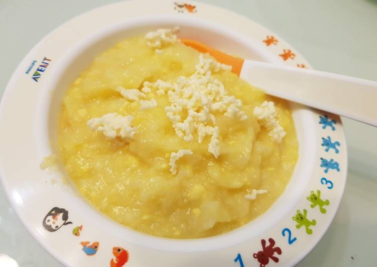 Rice+cauliflower+sweet corn+egg yolk+cheese baby porridge