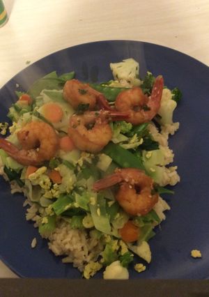 A picture of Stir fry with shrimp .