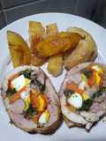 Arrollado de Pollo al Horno con papas y boniato