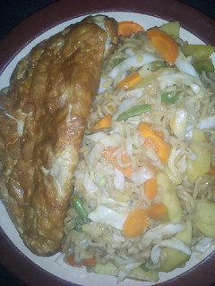 A picture of Vegetables noodles and Irish.