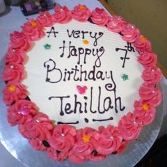 A picture of Vanilla marble cake with buttercream frosting.