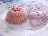 Filetillos de pollo con crema de champiñones y Quinoa