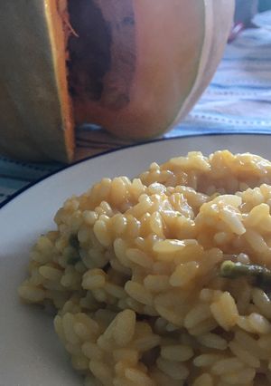 A picture of Butternut Squash and Asparagus Risotto.