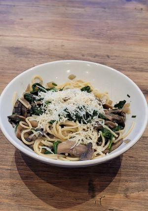 A picture of Mushroom, Miso and Spinach Spaghetti.