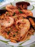 Spaghetti con cozze e gamberi
