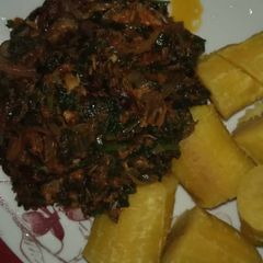A picture of Plantain and vegetable sauce.