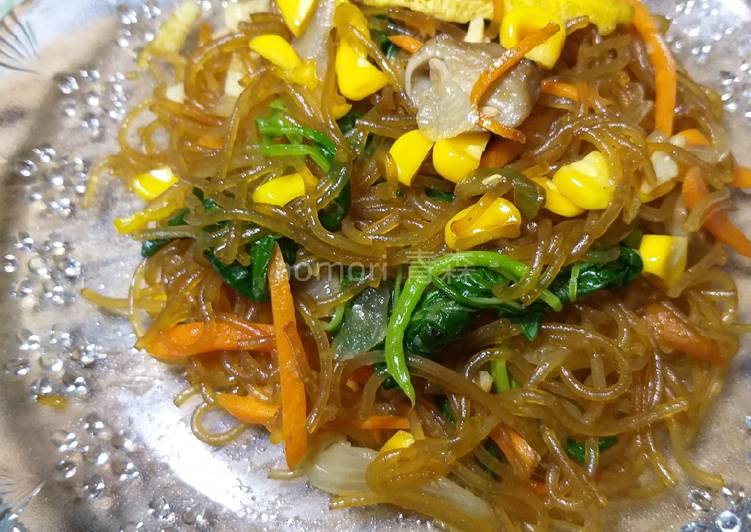 Cara Menyiapkan Japchae 잡채 Vegetarian dari Bihun / Korean Glass Noodles Stir Fry, Sempurna