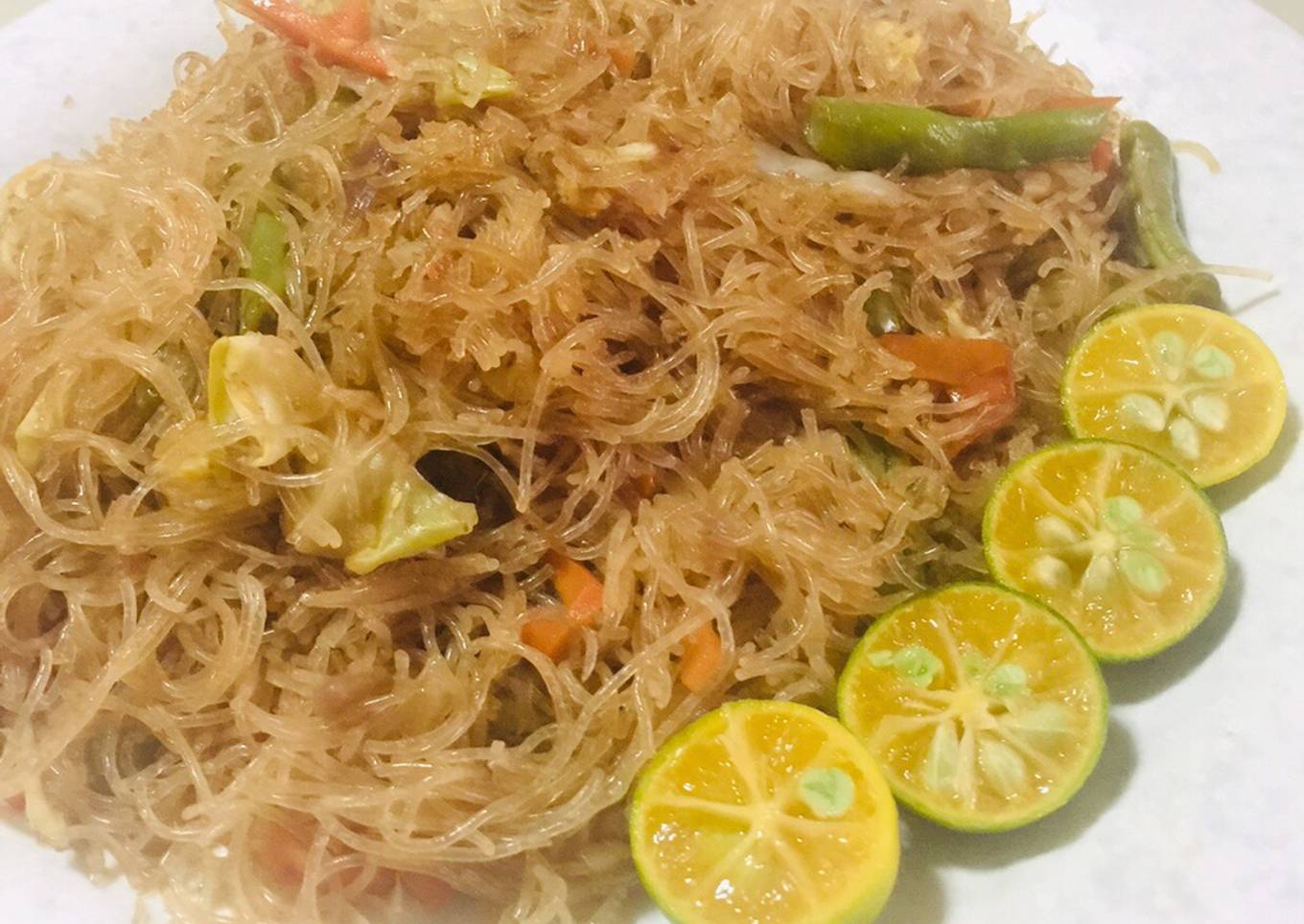 Filipino Pancit Bihon Guisado - Vermicelli Noodles Stir Fry