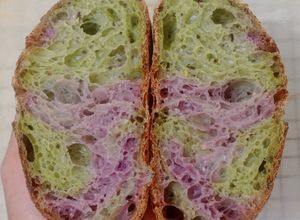 Foto resep Flaxseeds Pandan Ubi Ungu Sourdough Bread (Komachi)