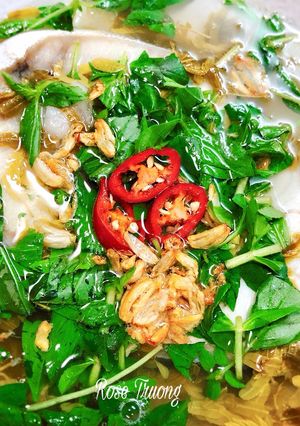 Hình của món Canh Cá Bớp Nấu Lá Me Non.