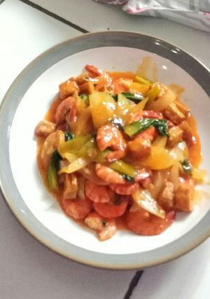 Foto resep Udang tahu pedas manis